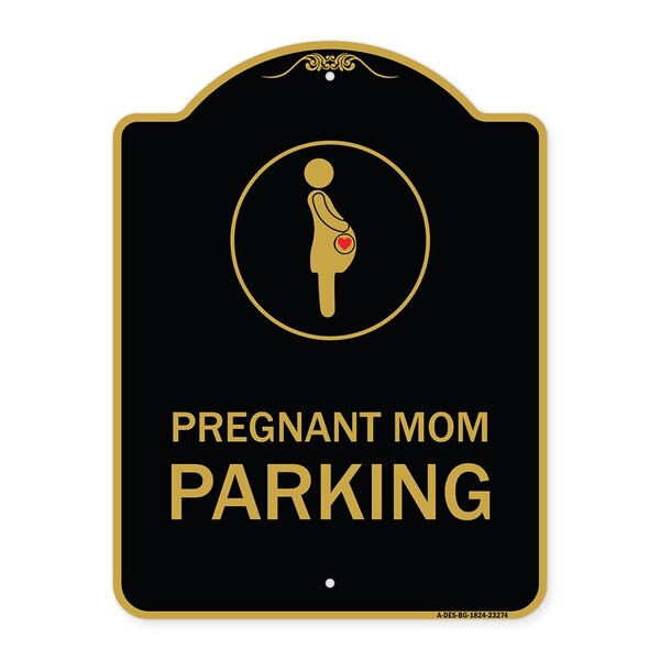 Pregnant Mom Parking W/ Graphic, Black & Gold Aluminum Architectural Sign, 18" x 24", BG-1824-23274
